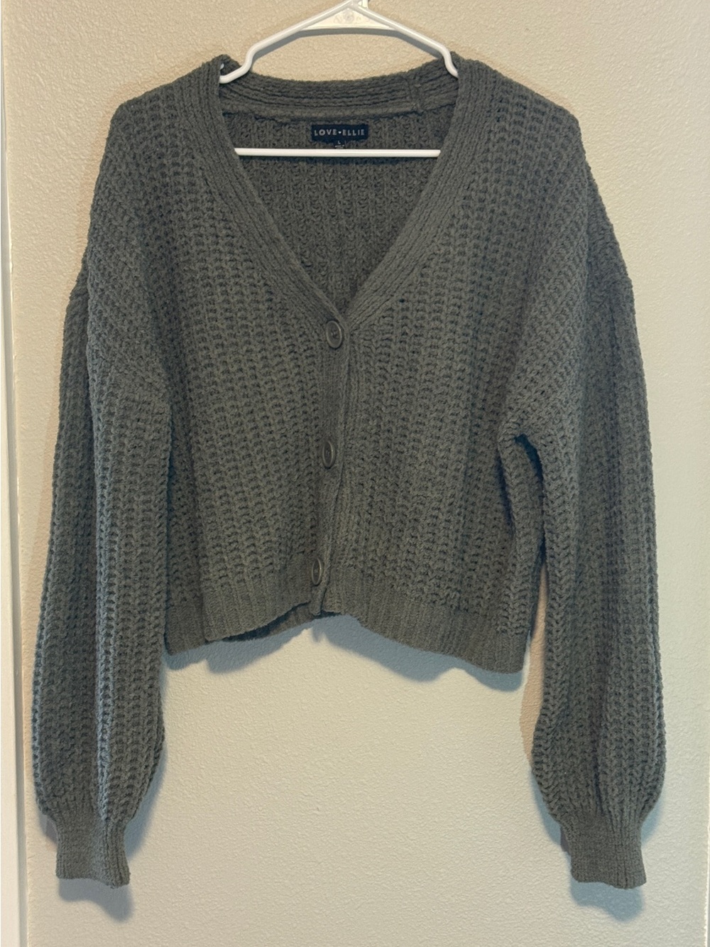 Love… Ellie Olive Green V-Neck Button Cropped Cardigan